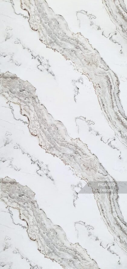 ПВЦ панел Picasso со мермерен изглед во сиво, беж и кафеаво