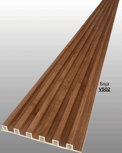 Декоративен панел со изглед на дрво. Направен од црвст композитен материјал ( дрво+пластика) Се користи само за затворени простории