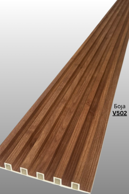 Декоративен панел со изглед на дрво. Направен од црвст композитен материјал ( дрво+пластика) Се користи само за затворени простории