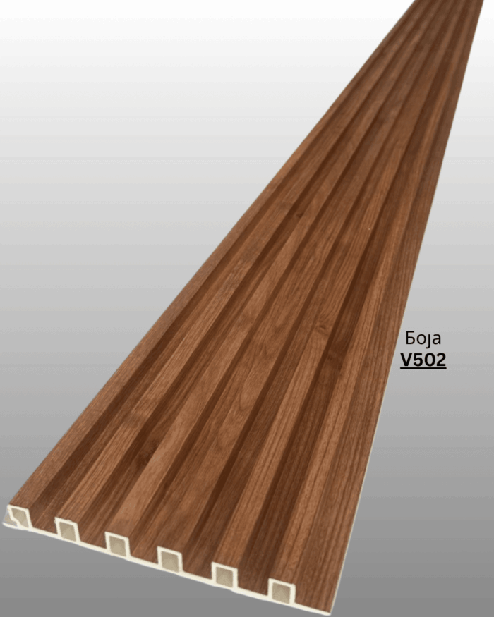 Декоративен панел со изглед на дрво. Направен од црвст композитен материјал ( дрво+пластика) Се користи само за затворени простории