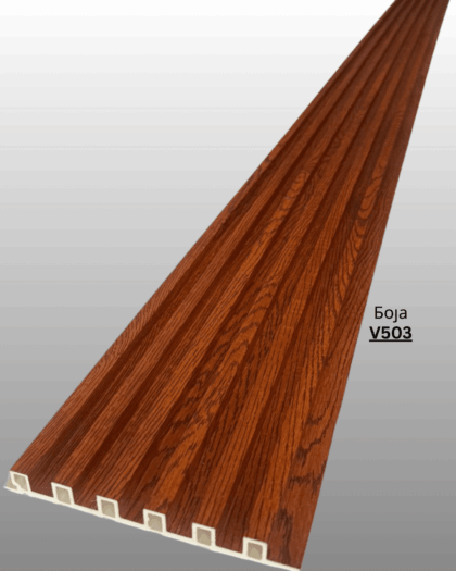 Декоративен панел со изглед на дрво. Направен од црвст композитен материјал ( дрво+пластика) Се користи само за затворени простории