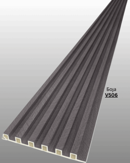 Декоративен панел со изглед на дрво. Направен од црвст композитен материјал ( дрво+пластика) Се користи само за затворени простории