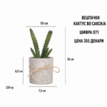 Вештачки кактус во саксија со шифра D71 и цена 355 денари.