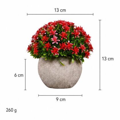 Вештачко цветно растение во саксија D64-C – црвено-розово – димензии 13 × 13 cm, саксија 9 × 6 cm