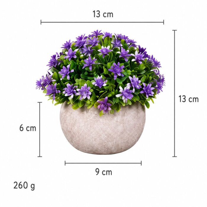 Вештачко цветно растение во саксија D64-D – виолетово – димензии 13 × 13 cm, саксија 9 × 6 cm