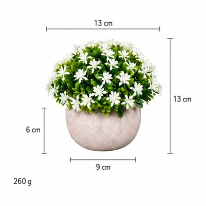 Вештачко цветно растение во саксија D64-E – бело – димензии 13 × 13 cm, саксија 9 × 6 cm