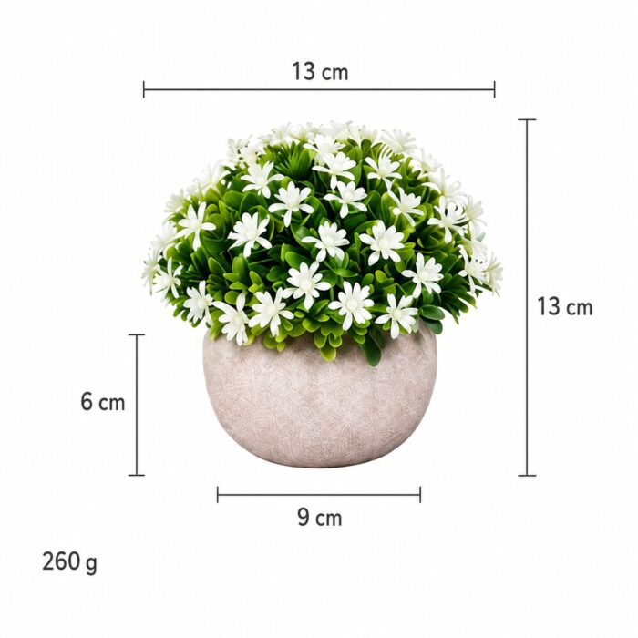 Вештачко цветно растение во саксија D64-E – бело – димензии 13 × 13 cm, саксија 9 × 6 cm