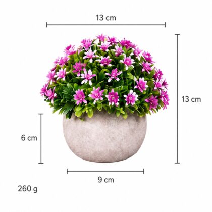 Вештачко цветно растение во саксија D64-F – розово – димензии 13 × 13 cm, саксија 9 × 6 cm