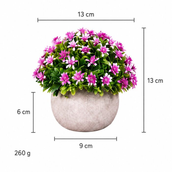 Вештачко цветно растение во саксија D64-F – розово – димензии 13 × 13 cm, саксија 9 × 6 cm