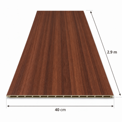 WPC рамна плоча V505 со темен црвено-кафеав дрвен декор, димензии 290 × 40 cm